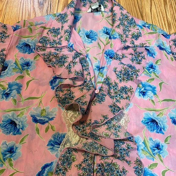 Coquette Blouse, Robbie Bee Floral Top, blue, pink, 16W - Picture 4 of 7